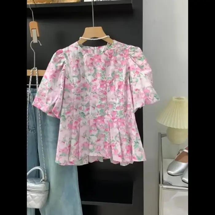 Chemisier rose imprimé fleuri pour femmes