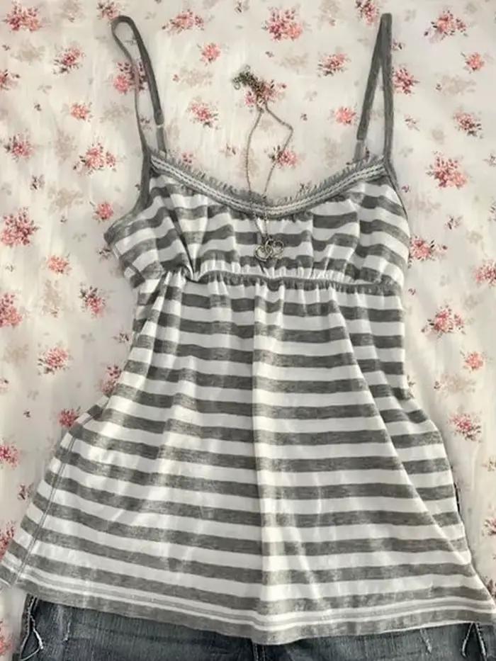 Bretelles pour femmes motif à rayures décontracté Y2K rétro Harajuku mode nouvelle rue punk doux hip hop mignon hottie bébé crop hauts emo