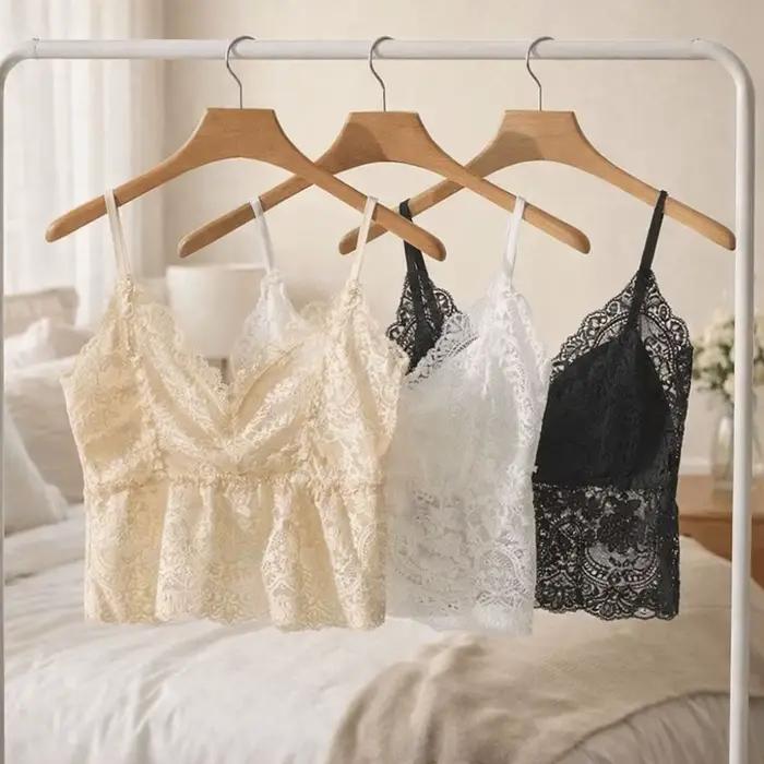 Débardeur court en dentelle française sans couture