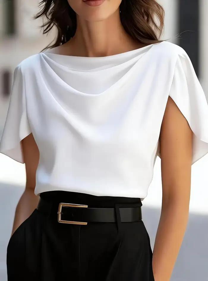 Chemise élégante à col drapé et manches papillon pour femmes
