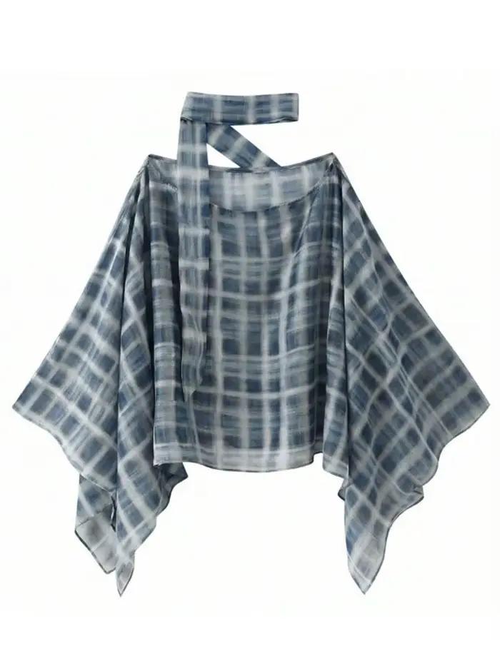Blouse à col halter en gingham pour femme HH
