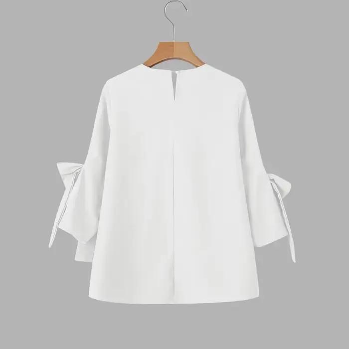 2026 ZANZEA mode femmes nœud 3/4 manches Blouse élégant bureau dame chemises printemps col rond décontracté ample solide hauts de fête Blusas
