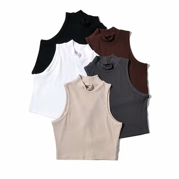 Été noir femmes mode haut court col