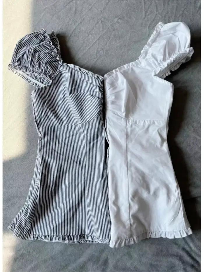 Blouse Bleu Rayé Plis Hauts Femmes Nouveau Décontracté Simple Boutonnage à Volants Sans Manches Occasions Spéciales Préppy