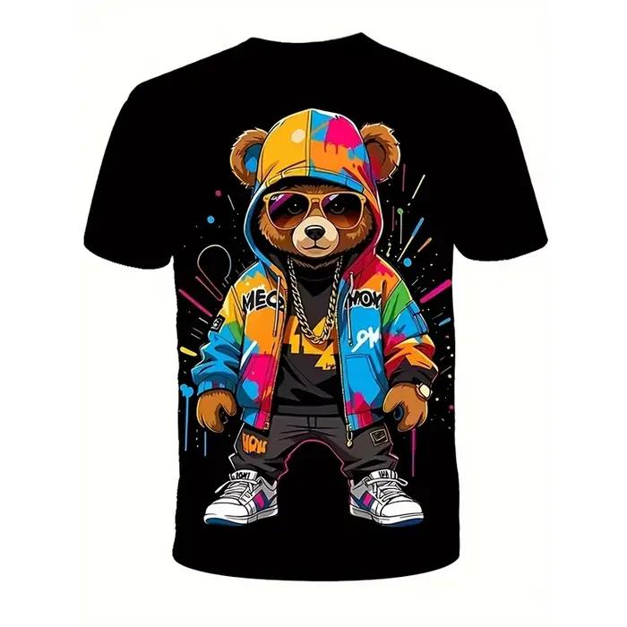T-shirt Ourson Mignon Imprimé 3D pour Hommes et Enfants - Style Décontracté et Polyvalent - Printemps Été Automne