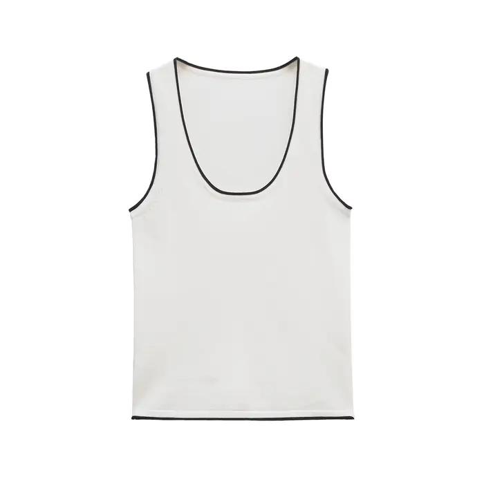 Haut tricoté classique pour femme en polyester avec bordure, style polyvalent et tendance, haute qualité, confortable, vintage et artistique pour toutes les occasions