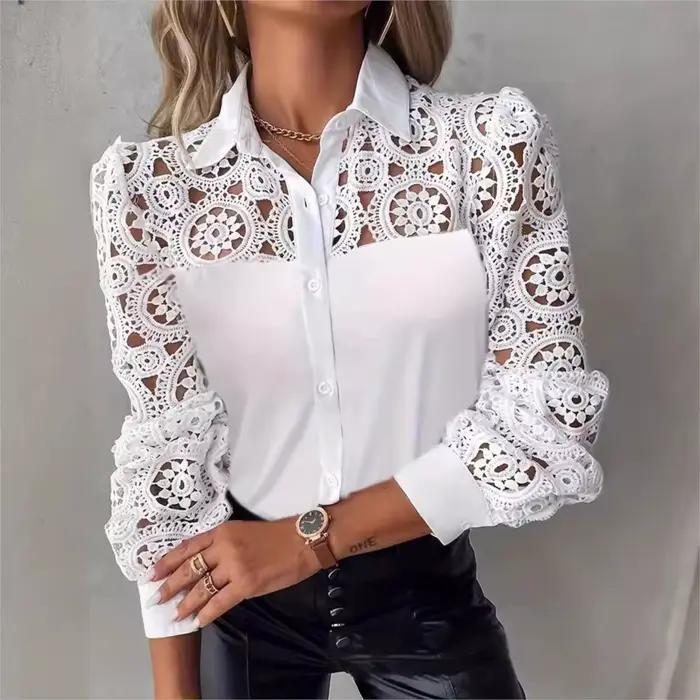 Chemisier Élégant 2026 pour Femme – Hauts et Blouses Féminins, Vêtements de Bureau Chic et Décontracté, Couleur Unie avec Détails Creux