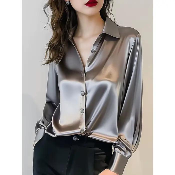 Blouse en mousseline pour femmes, design chic, coupe régulière, boutonnage simple, polyvalente pour diverses occasions, décontractée et élégante, saison printemps-automne, disponible en plusieurs couleurs