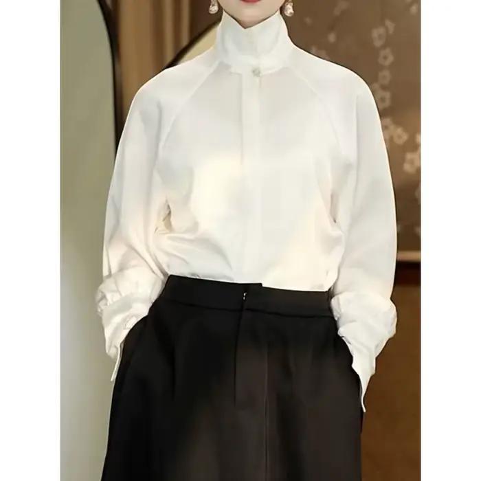 Chemise à col mandarin pour femme avec boutons-pression