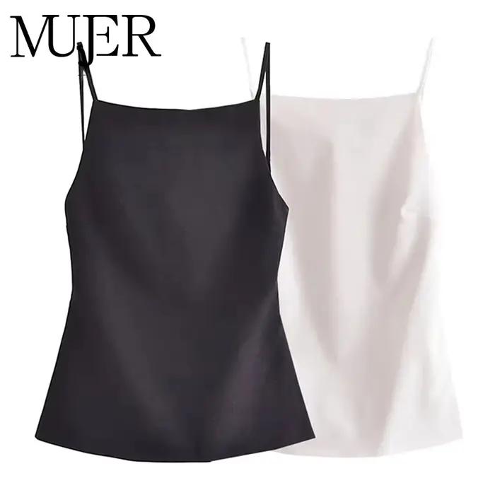 MUJER noir haut dos nu femme sans manches blanc