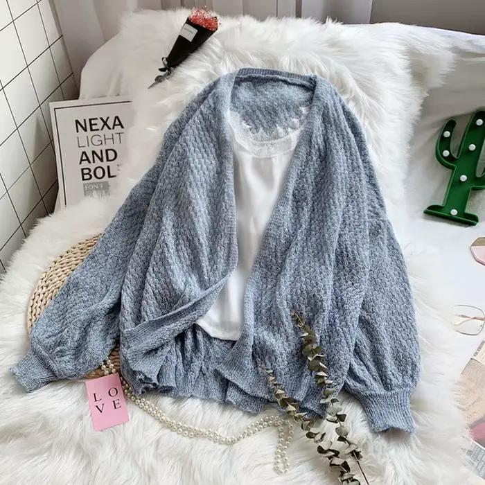 Cardigan Ajouré pour Femme Coupe Ample Style Coréen Décontracté Protection Solaire Occasions Spéciales