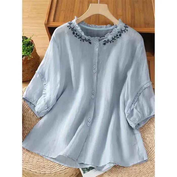 Chemise polyester fleuri confortable pour femmes grandes tailles ajustement ample motif floral junior printemps été