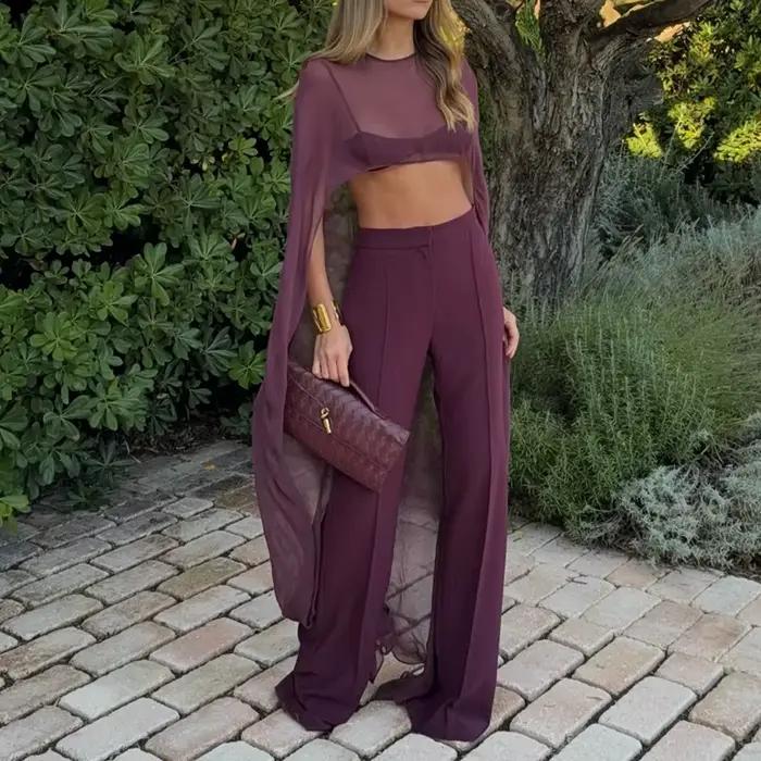 Femmes haut bas à pois/couleur unie pure couvertures vacances d'été O cou Cape Blouse femme Jacekt longs hauts de fête