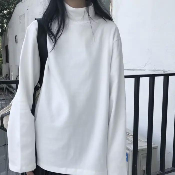 T-shirt classique pour femmes junior printemps automne décontracté col roulé polyester ajustement parfait ocassions multiples