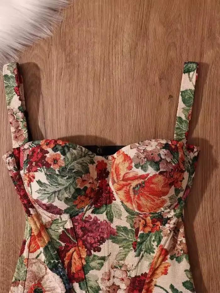 Style français Vintage élégant femmes vêtements Chic Design Floral coupe ajustée Camis mode femme haute rue rétro hauts Corset 2025