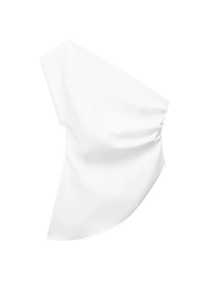 T-shirt asymétrique femme sexy et club drap fin ajustement parfait couleurs kaki blanc vert tailles xs s m l été 2024