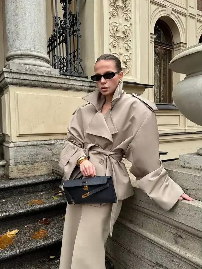 Trench-Coat Beainmmry en Polyester pour Femmes, Col Rabattu, Coupe-Vent, Haute Qualité, Mode Automne Hiver