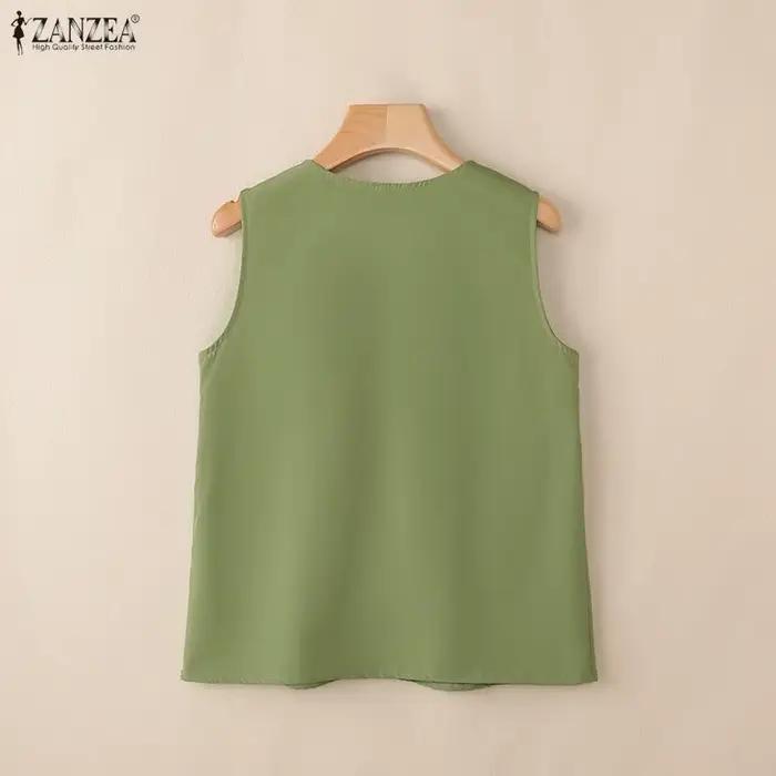 Débardeur ZANZEA en polyester et élasthanne décontracté avec décoration tridimensionnelle pour femmes, style bohème, élégant, adapté aux vacances et aux jours de plage