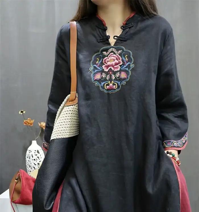 Chemise élégante rétro en coton ample à fleurs pour femmes grandes tailles, confortable, pour le bureau et occasions spéciales