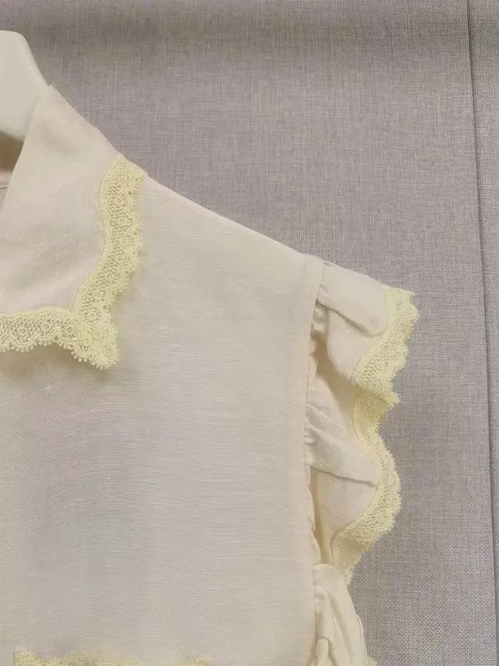 Chemise sans manches pour femme en dentelle à volants
