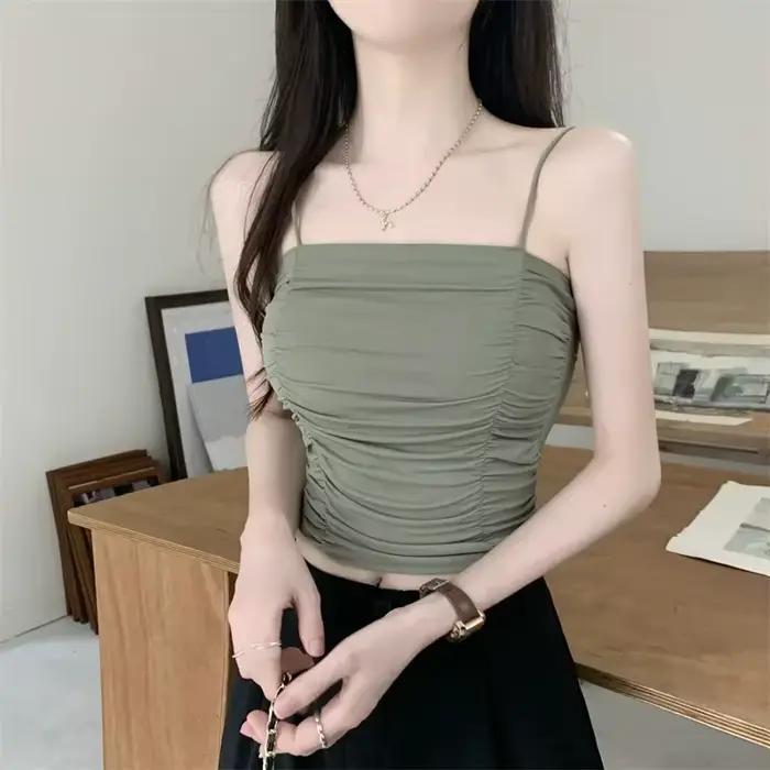 Haut femmes chemises Sexy sans manches bustiers filles hauts avec bretelles dame blanc Camisole rembourré