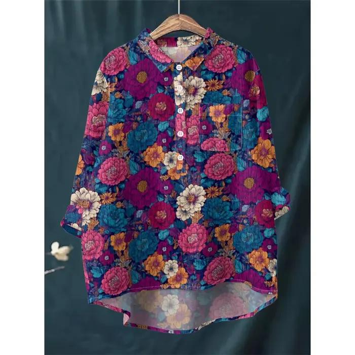 Chemisier à motif pivoine coloré