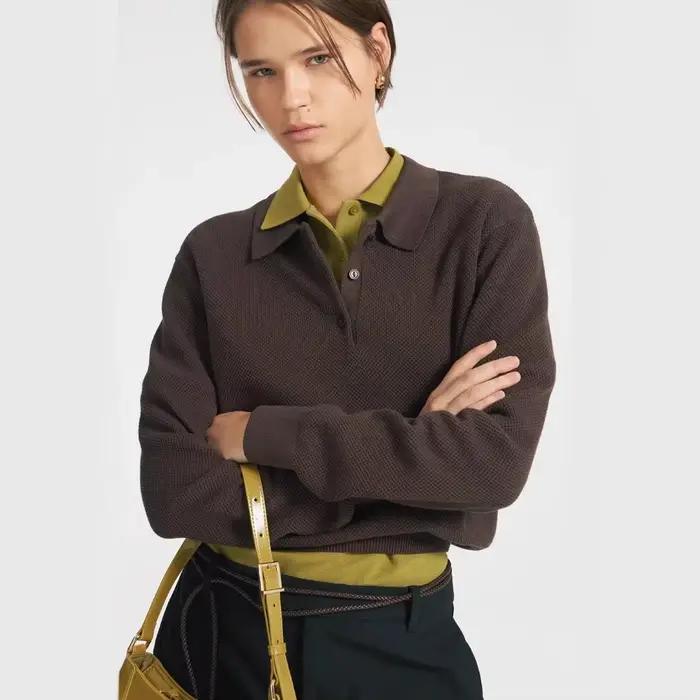 Pull Polo à revers de couleur unie pour femme