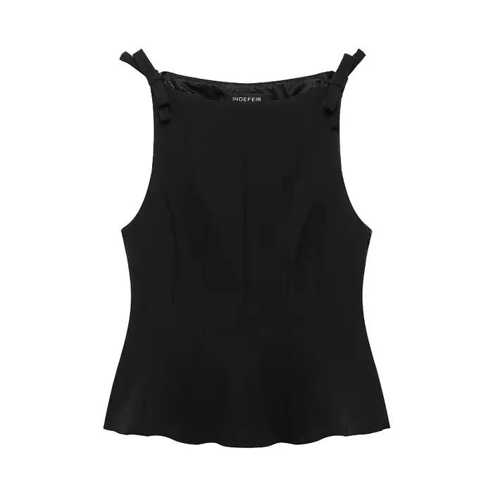 MUJER blanc noeud hauts sans manche pour femmes noir épaules nues haut femme printemps décontracté débardeurs