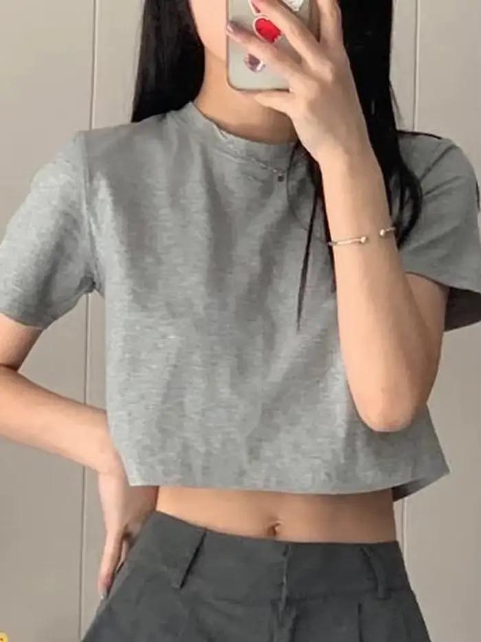 T-shirt court monochromatique pour femme style streetwear chic mode preppy basique coréen minimaliste populaire sexy occassions spéciales été décontracté
