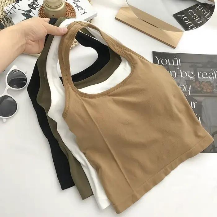 Débardeur court à col halter avec rembourrage intégré, dos sexy, pour femme