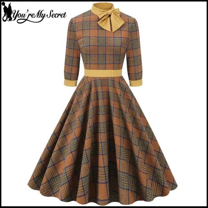 Robe élégante à carreaux verts pour femme