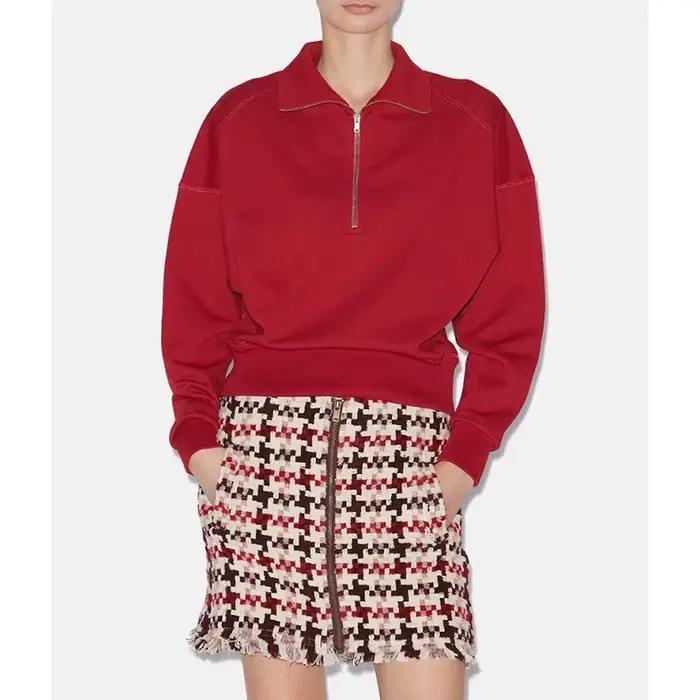 Sweat-shirt gris à manches longues et fermeture éclair pour femme