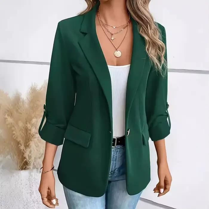 Blazer décontracté pour femme en camel col en V manches retroussées coupe ample vêtement de bureau quotidien automne hiver junior