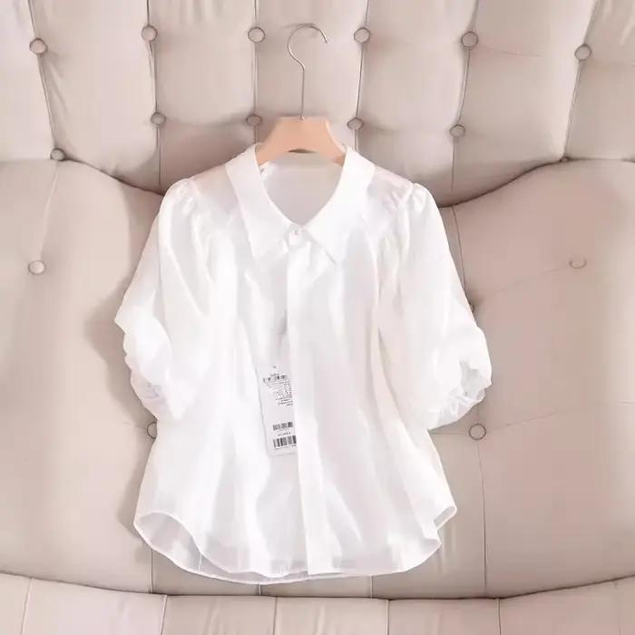 Nouvelle Blouse en Chiffon Légère Style Français Élégant 2024 avec Col Peter Pan – Vêtement d'Été Féminin Tendance