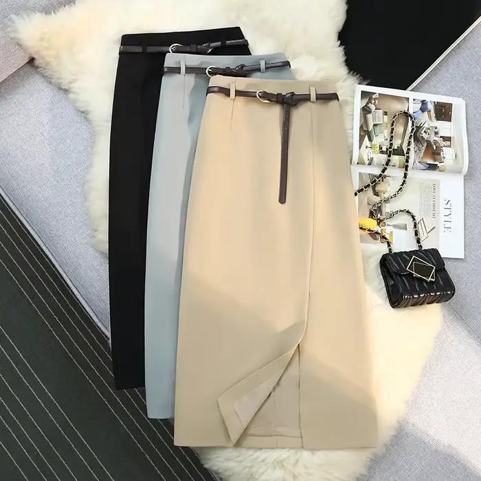 Jupe longue taille haute en coton polyester décontractée pour femmes toutes saisons occasions spéciales tricotée automne 2024