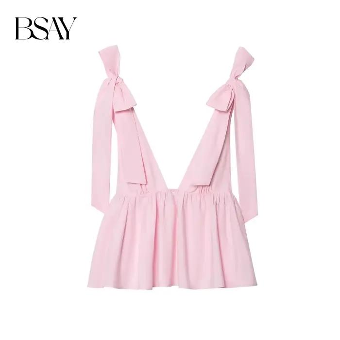 BSAY popeline haut pour femmes mode été nouveau nœud sans manches dos nu Camisole réservoir Chic femme Sexy Streetwear gilet Mujer