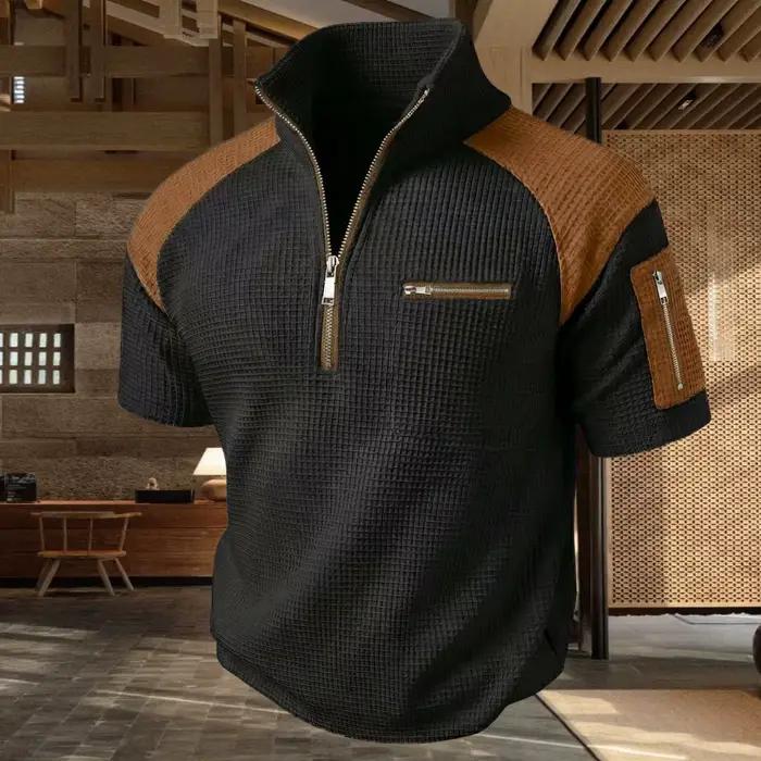 Polo homme en polyester à fermetures éclair colorées pour looks décontractés printemps été