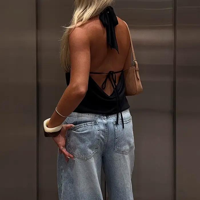 Débardeur pour femmes été y2k Coquette licou culture hauts col en v profond plissé sans manches Cami gilets chemises fête nuit Streetwear