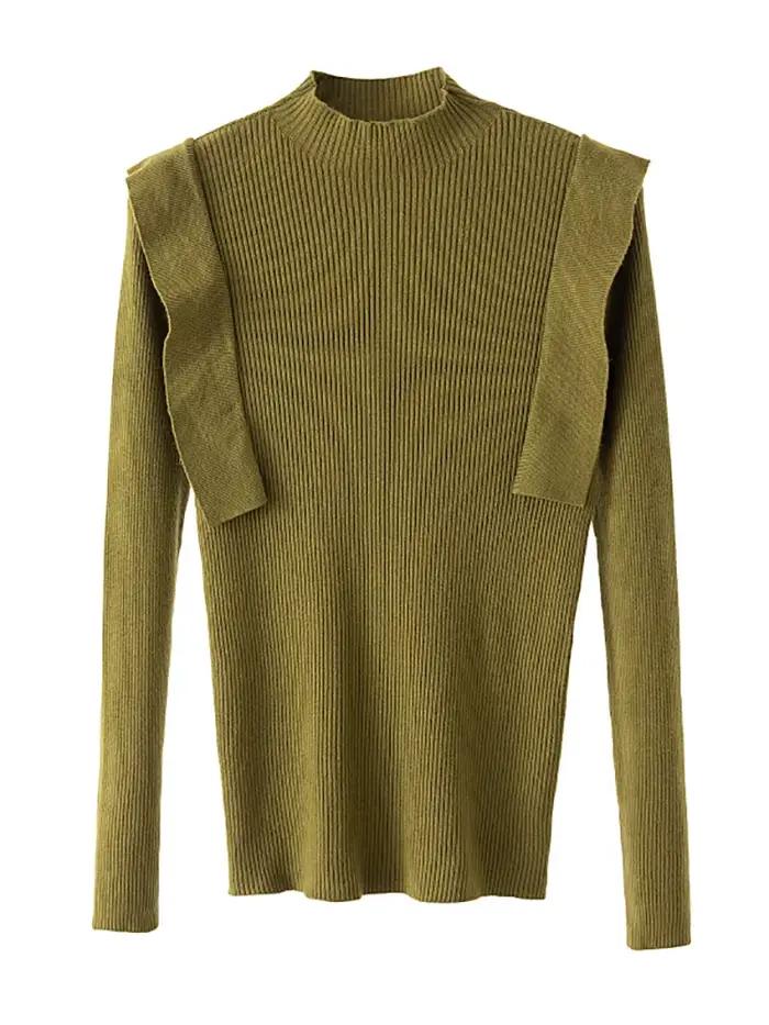 Pull tricoté à volants pour femme 2026 – Col semi-montant chaud et décontracté pour l'automne et l'hiver – Hauts chics