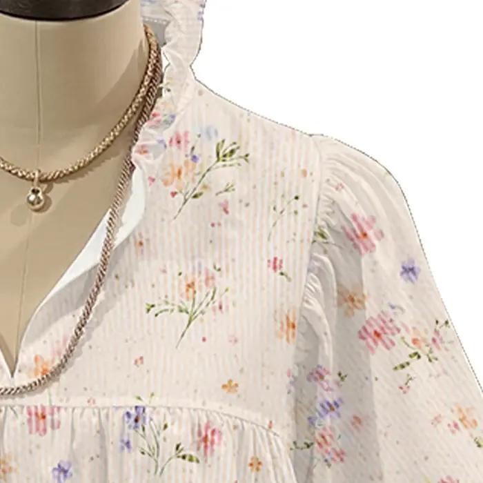 Chemisier floral SOSHIRL en polyester avec motifs colorés pour femmes, style décontracté, col en V, manches bouffantes, idéal pour printemps et été, occasions sociales et professionnelles
