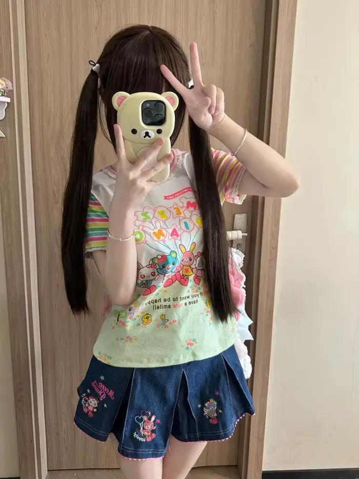 Tshirt manga dessin anime japonais Mp Jojifuku en coton pour filles style y2k confortable été junior filles occasions spéciales