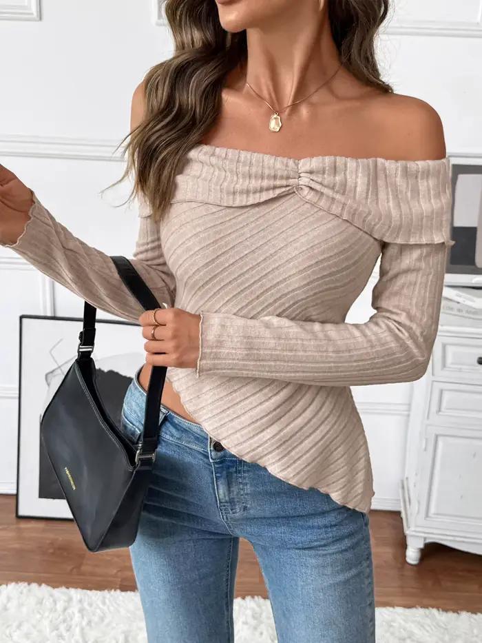 Haut en tricot côtelé Beige pour femme
