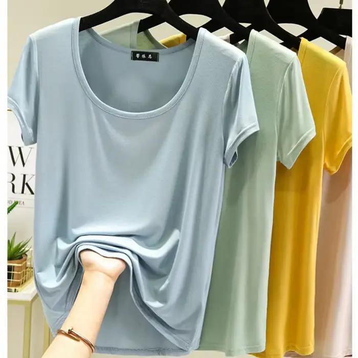 T-shirt à Manches Courtes et Col en U pour Femme