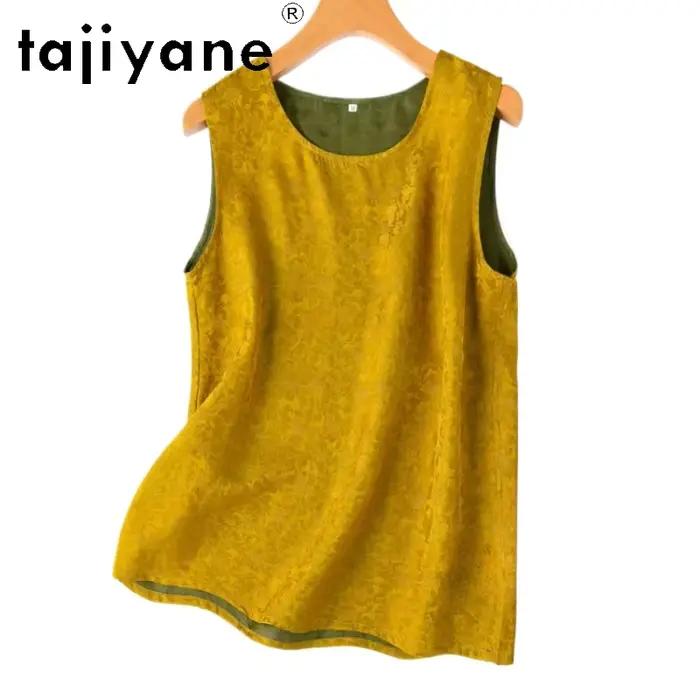 TAJIYANE 100% mûrier soie débardeurs femme 2025 Vintage Jacquard sans manches haut d'été réversible gilet dames vêtements kроп топ