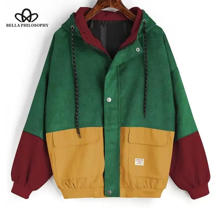 Veste en velours côtelé Bella Philosophy patchwork à boutons pour femme, élégante et polyvalente pour les occasions spéciales et les journées décontractées