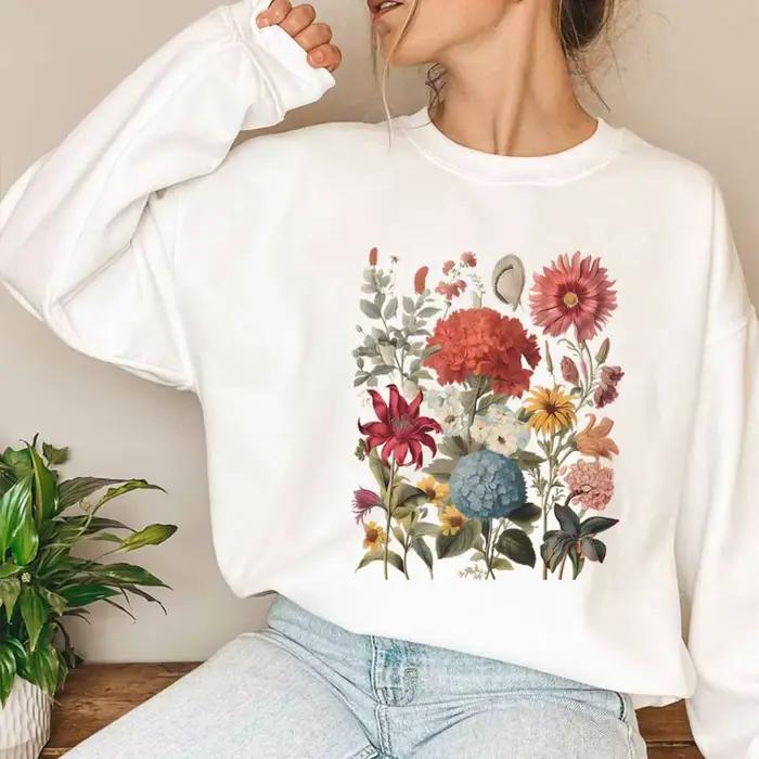 Boho fleurs sauvages Cottagecore sweat Whimsigoth plante amant chemise automne esthétique fleur