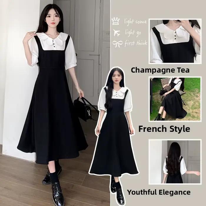 Robe longue trapèze à col Claudine de style français