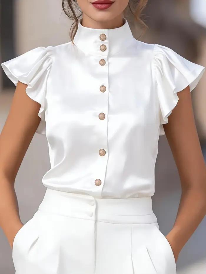Chemise en satin à col montant