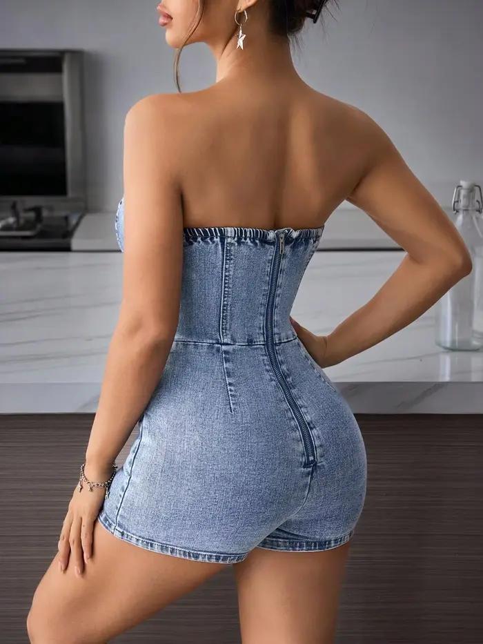 ✨ Robe en jean tube pour femme | Design sans bretelles à effet torsadé