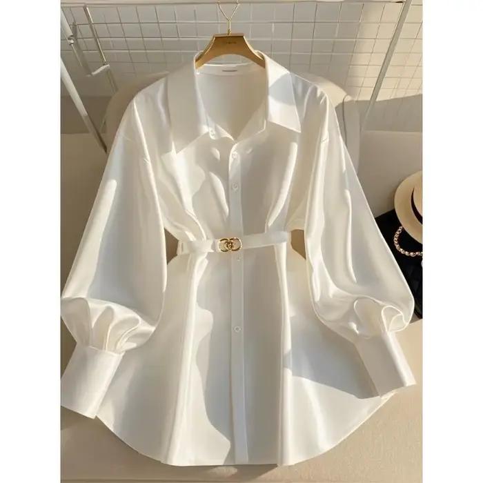 Blouse Décontractée Polyester Beige Femmes Style Mature Lâche Ajustement Haut de Gamme Soirée Officielle